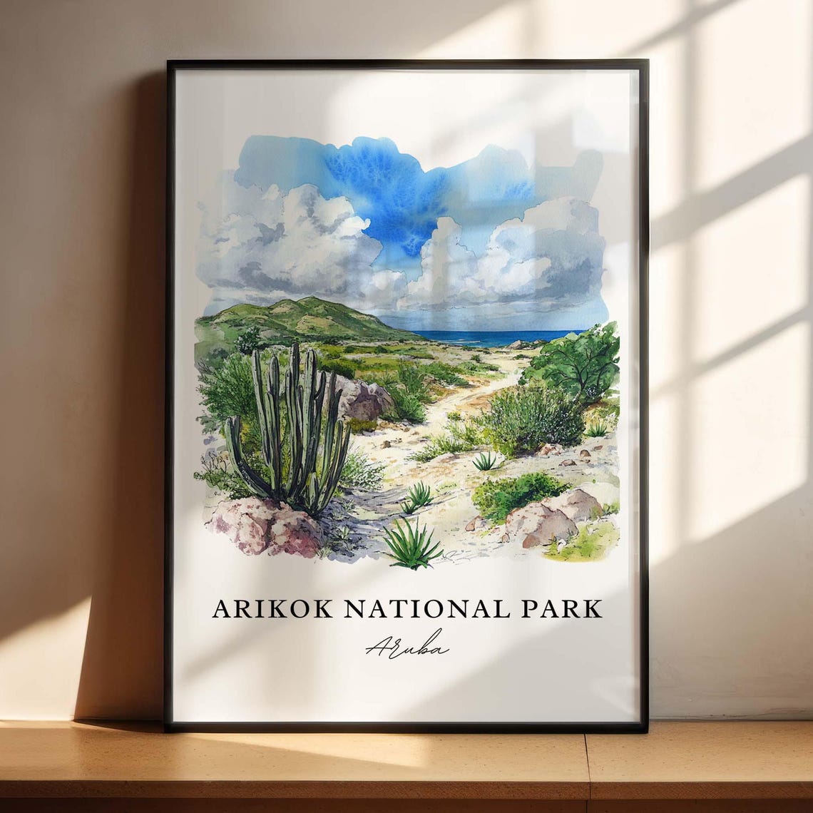 Arikok National Park Aruba Sunny Desert Cactus Watercolor Poster - Image 5