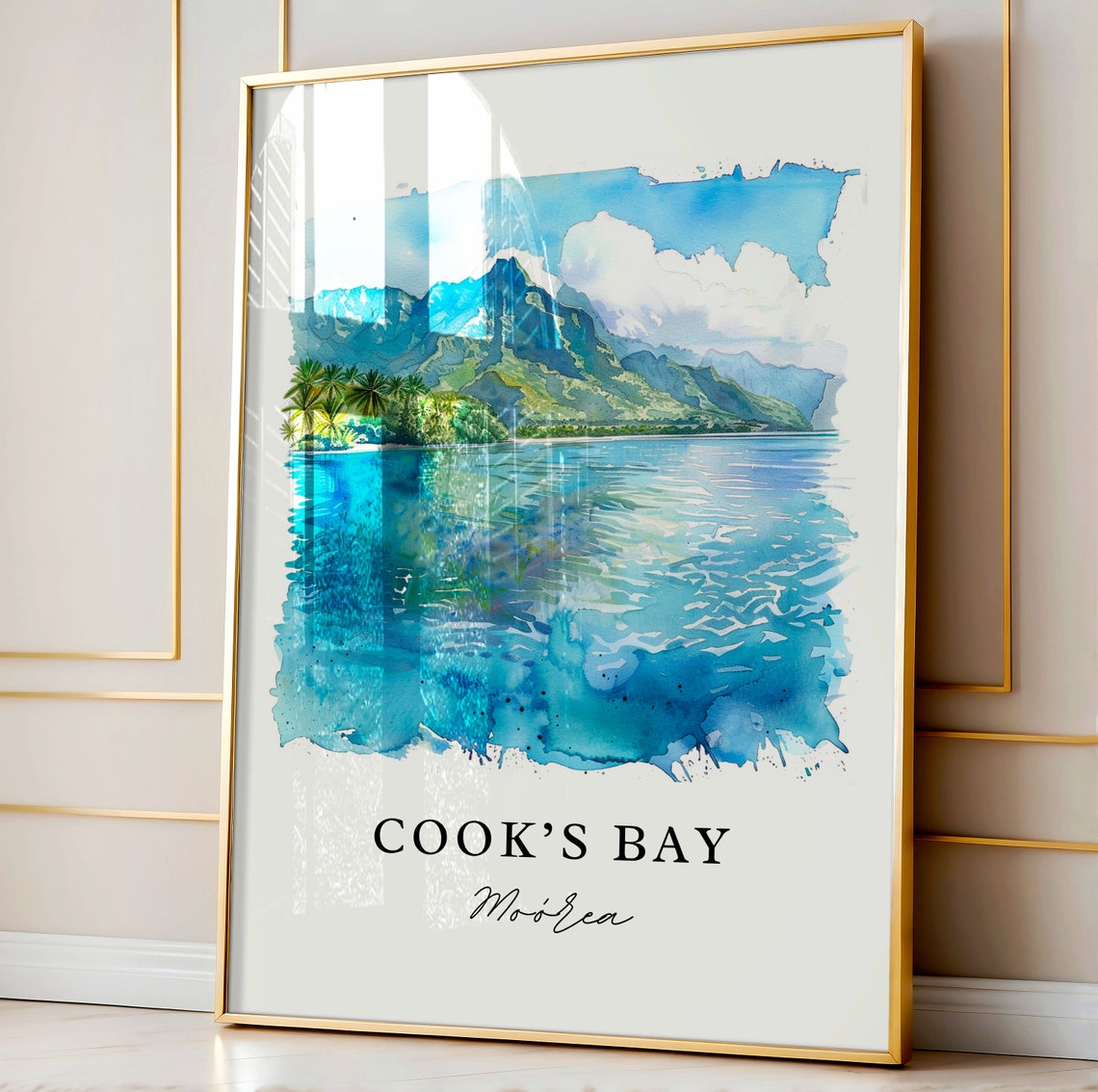 Cooks Bay Moorea Watercolor Travel Poster, French Polynesia - Image 2