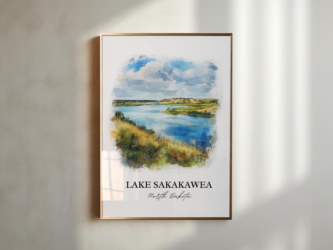 Lake Sakakawea North Dakota Watercolor Prairie Lake Bluffs Poster - Image 5