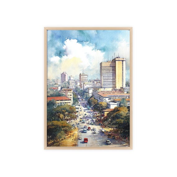 Harare Zimbabwe Watercolor Art Travel Print Artwork Decor Wall