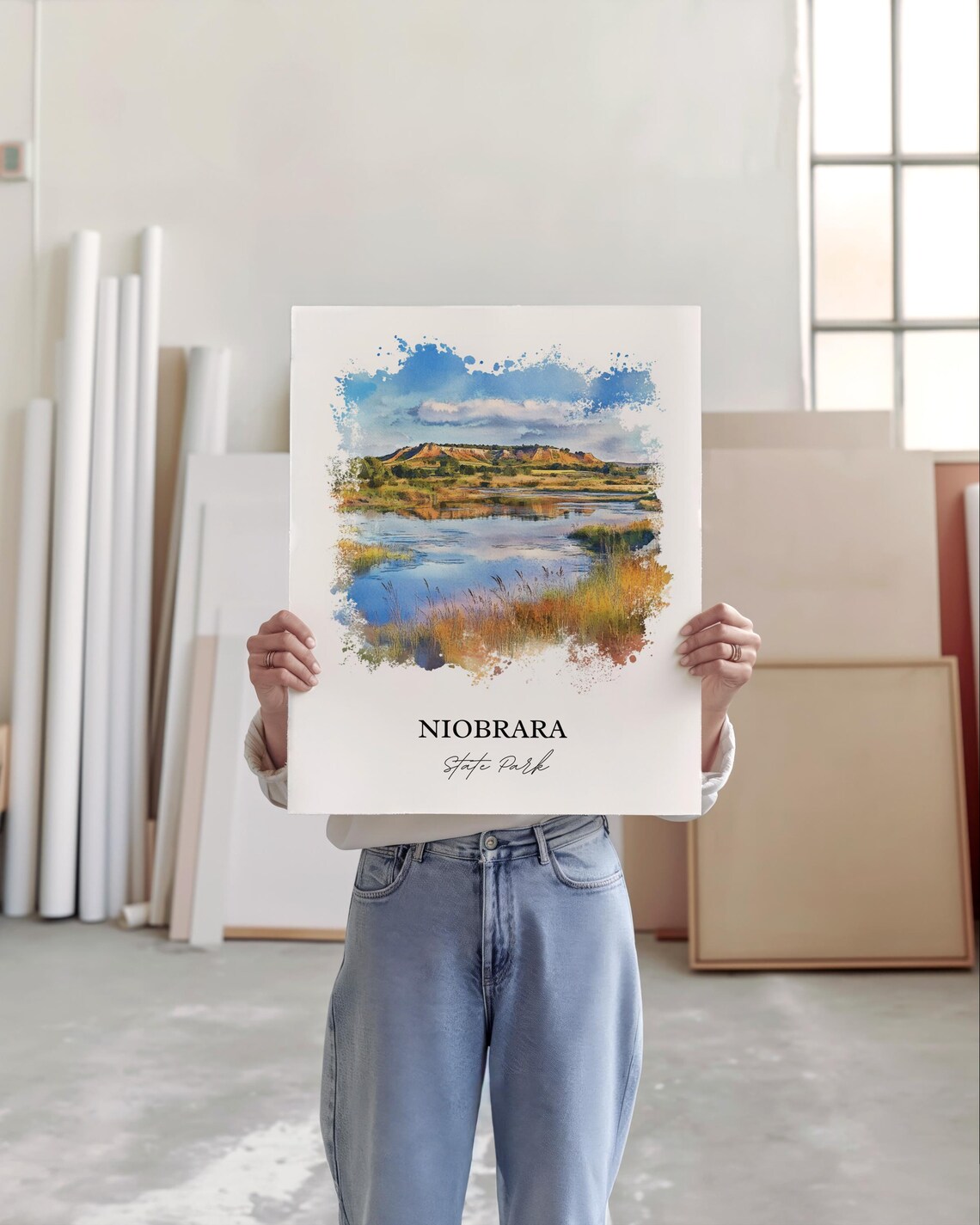 Niobrara State Park Nebraska River Bluffs Scenic Watercolor Poster - Image 4