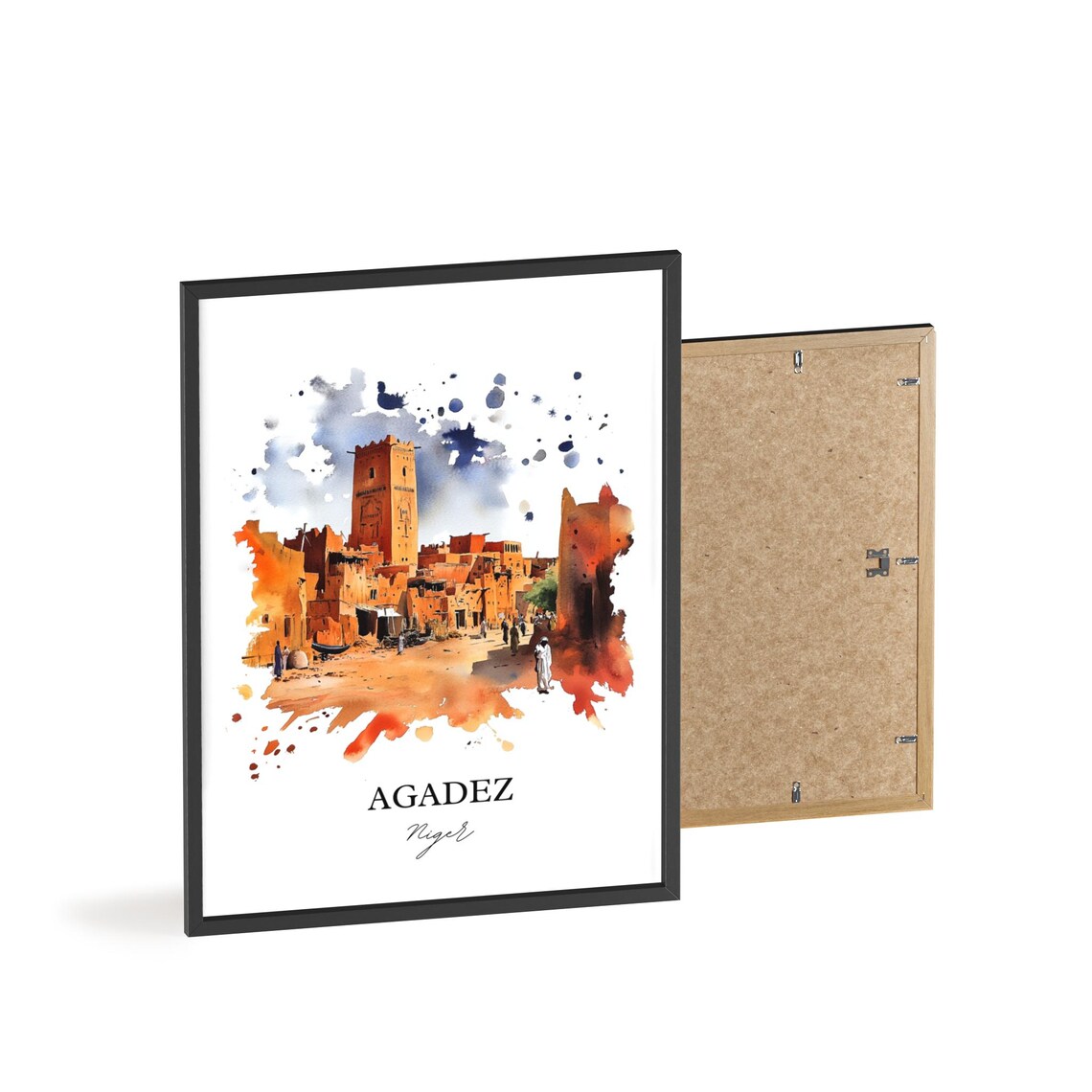 Agadez Niger Watercolor Desert Oasis Town Minaret Travel Poster - Image 2