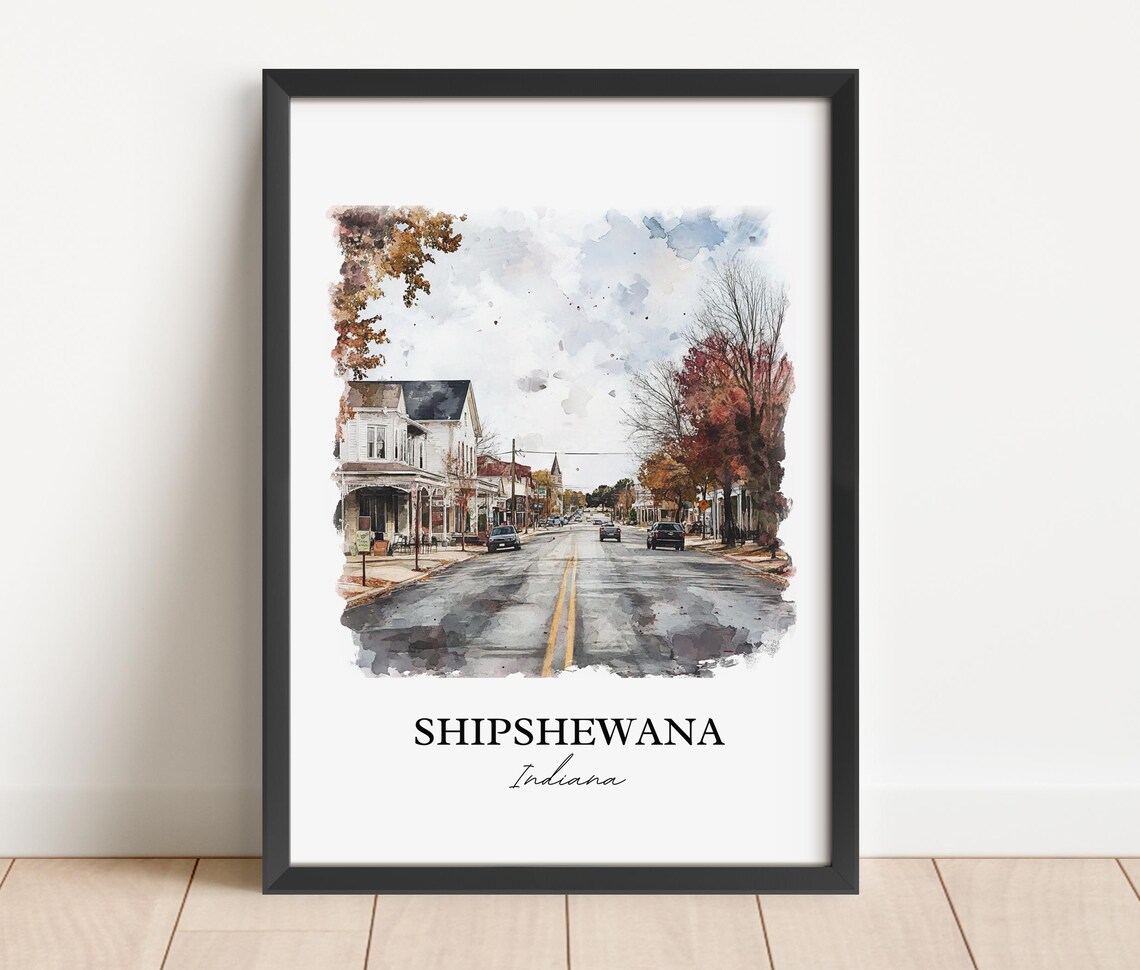 Shipshewana Indiana Main Street Autumn Watercolor Travel Gift Poster - Image 3