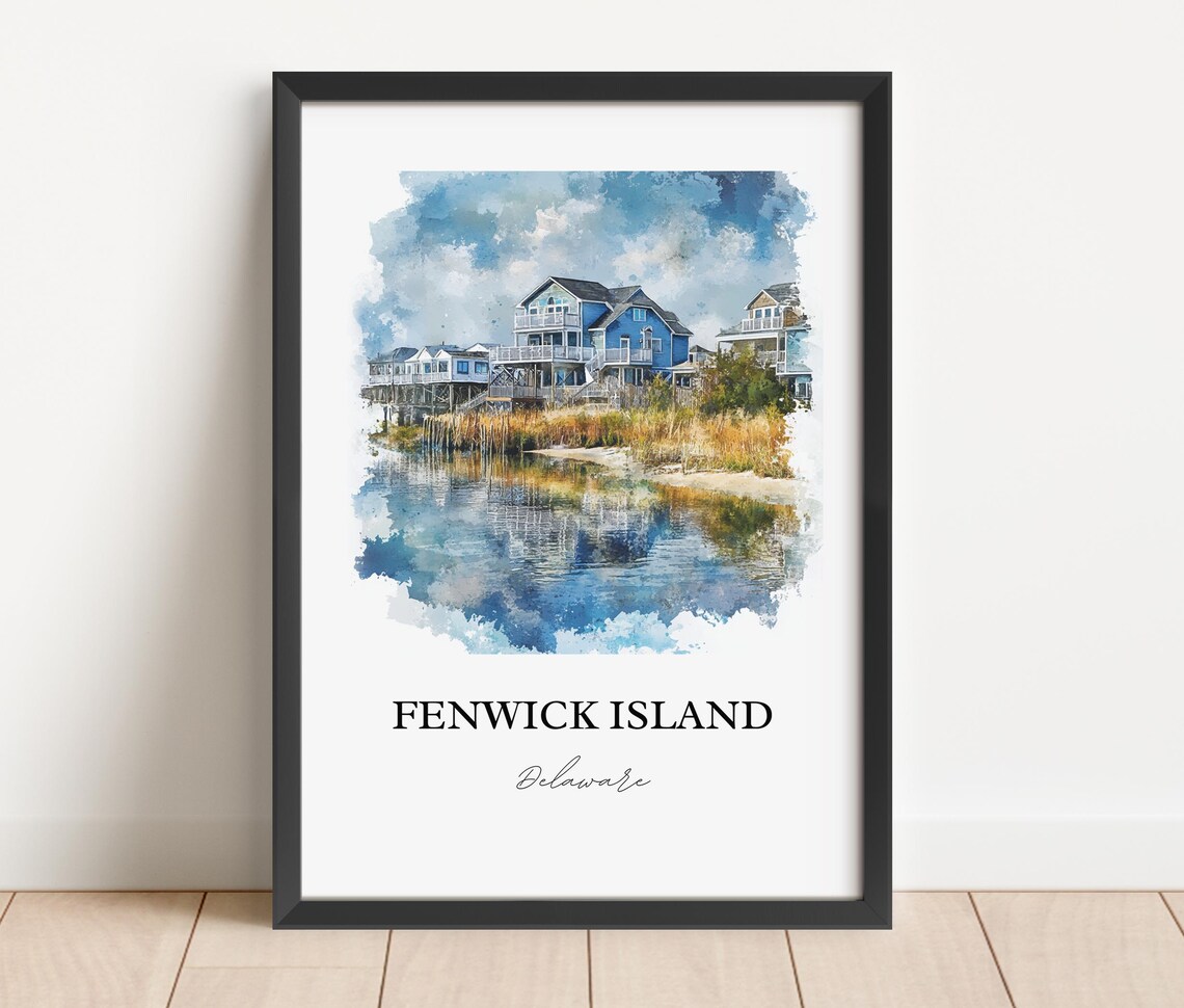 Fenwick Island Delaware Beach Houses Bayfront Watercolor Poster - Image 2