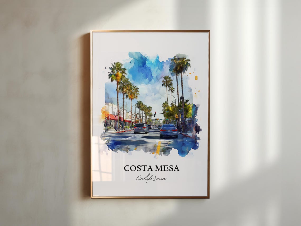 Costa Mesa California Sunny Palm Lined Street Blue Sky Poster - Image 5