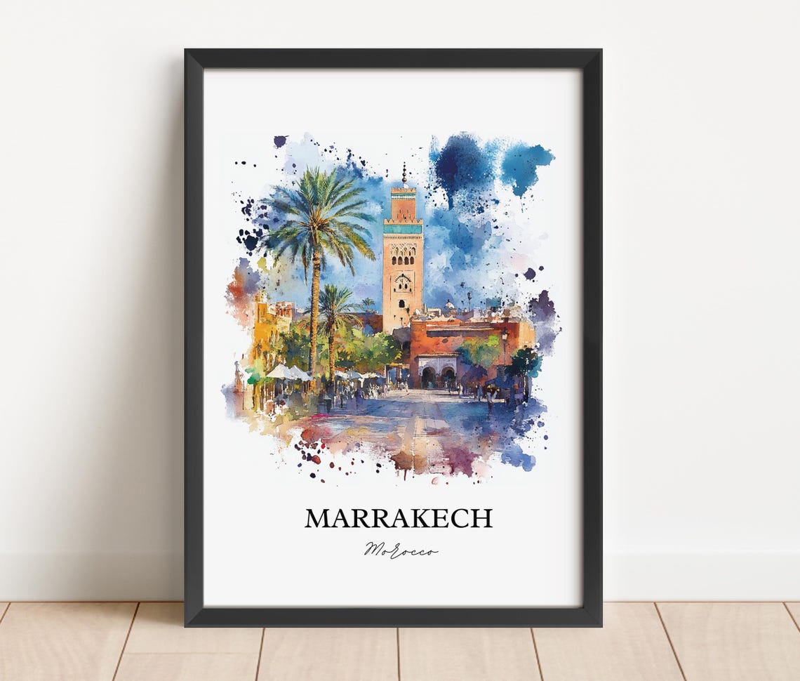 Marrakech Wall Art Print Morocco Watercolor Gift Travel Poster Housewarming - Image 3