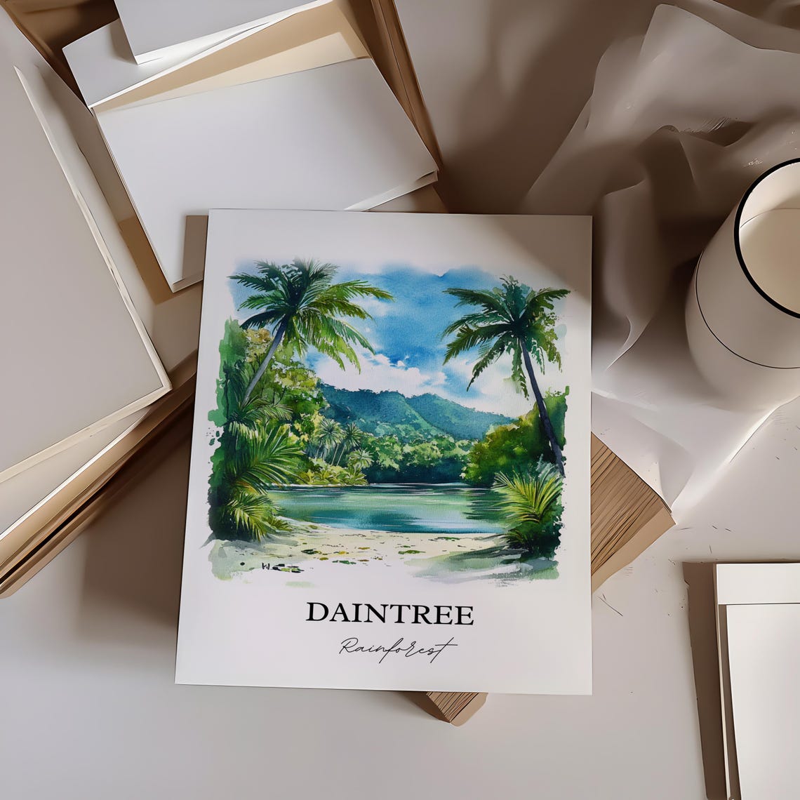 Daintree Rainforest River Palm Trees Watercolor Tropical Art Poster - Image 3