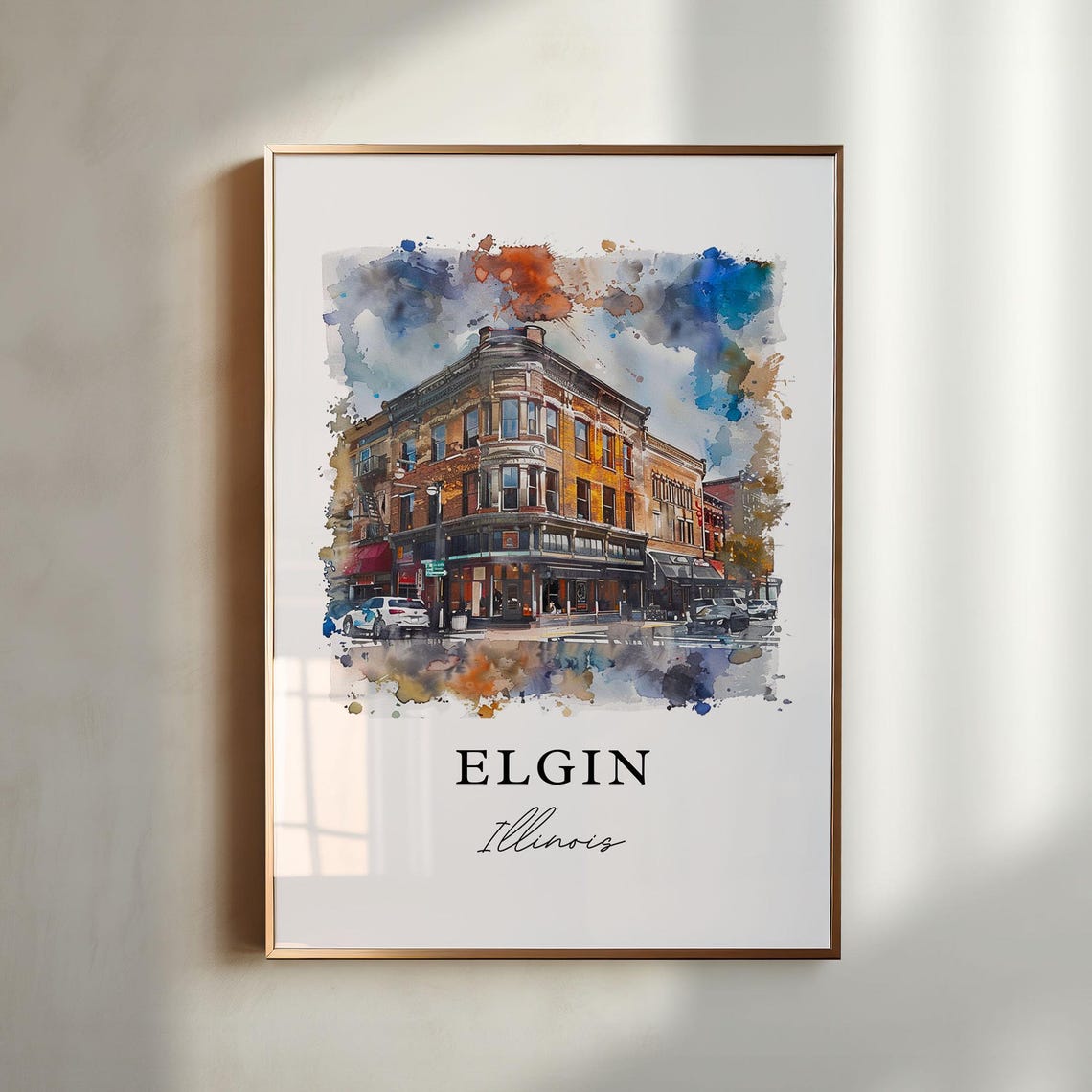 Elgin Illinois Grand Historic Brick Corner Building Street Poster