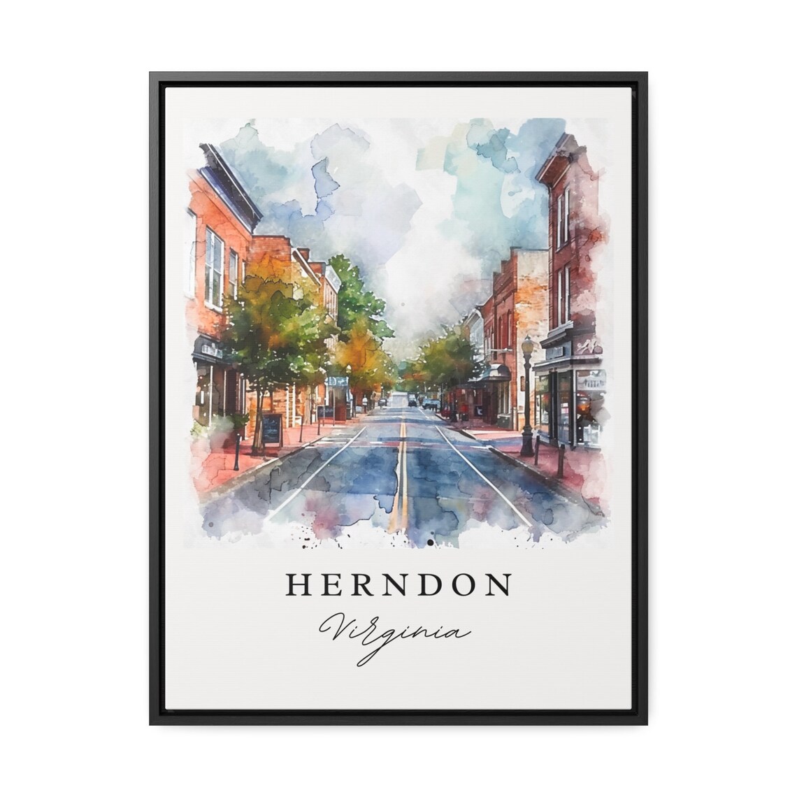 Herndon Virginia Historic Brick Downtown Street Watercolor Poster - Image 3