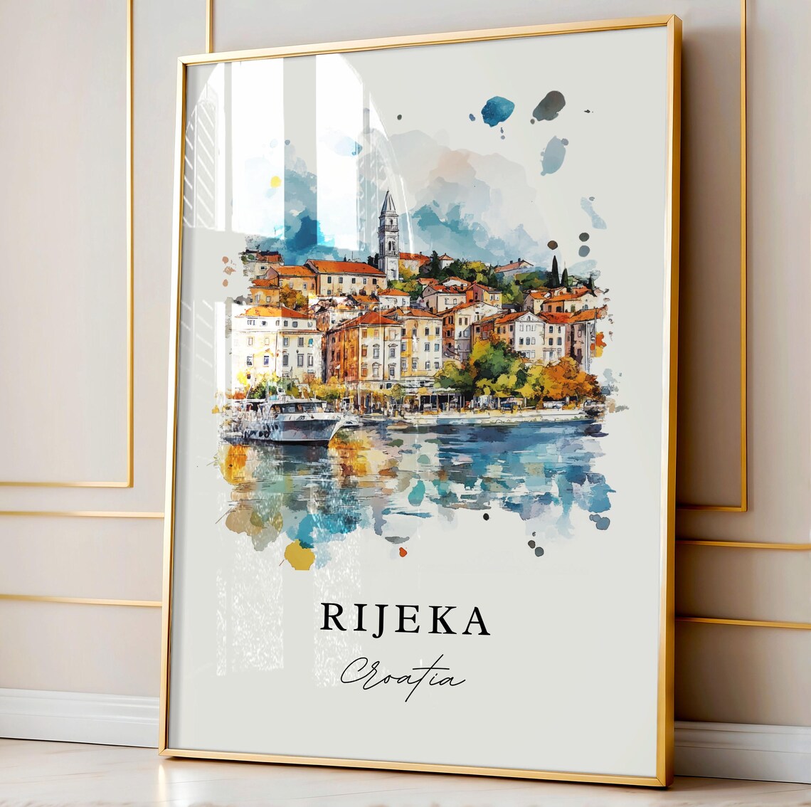 Rijeka Croatia Harbor Boats Waterfront Watercolor Travel Poster - Image 4