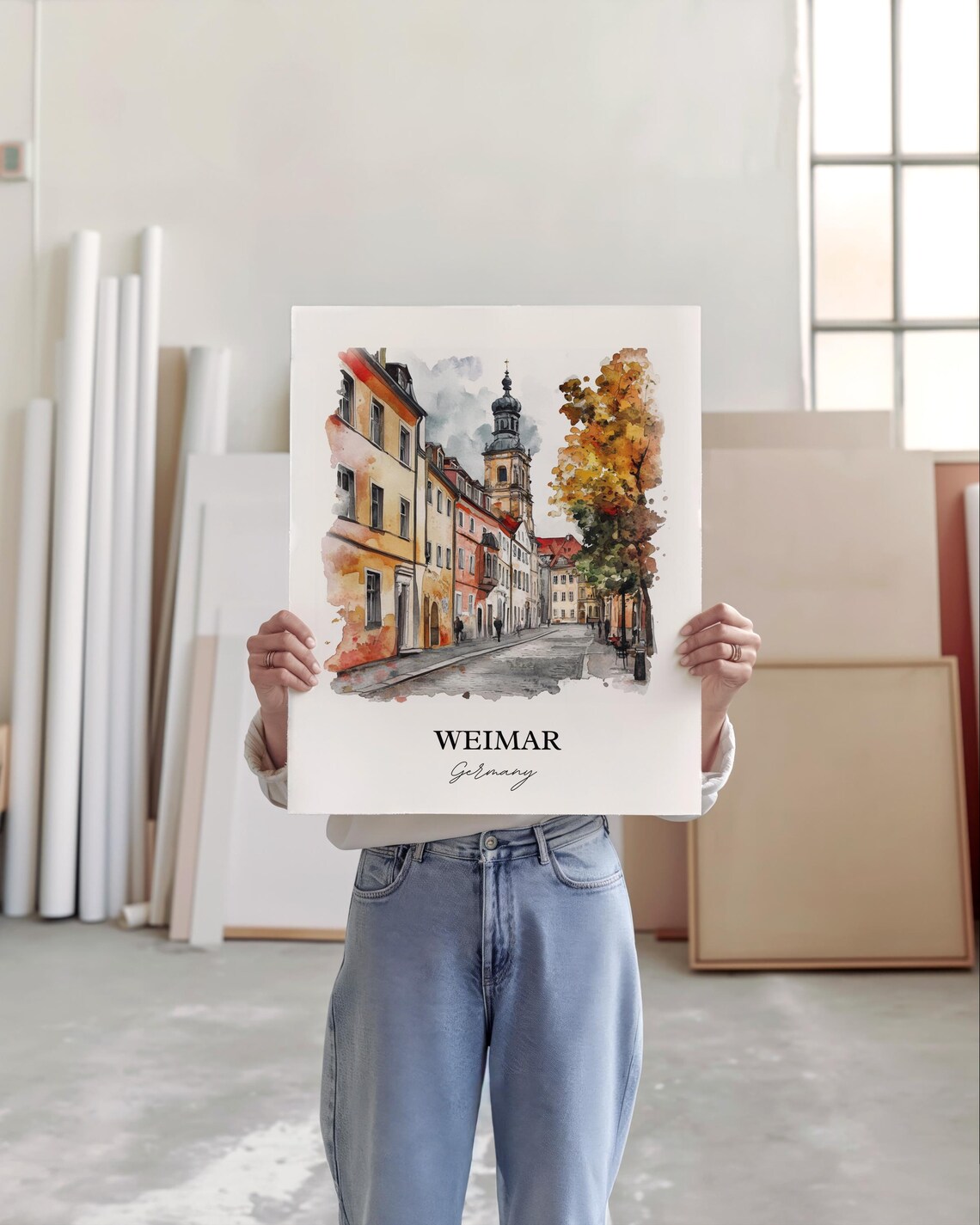 Weimar Germany Watercolor Autumn Old Town Street Travel Poster - Image 3