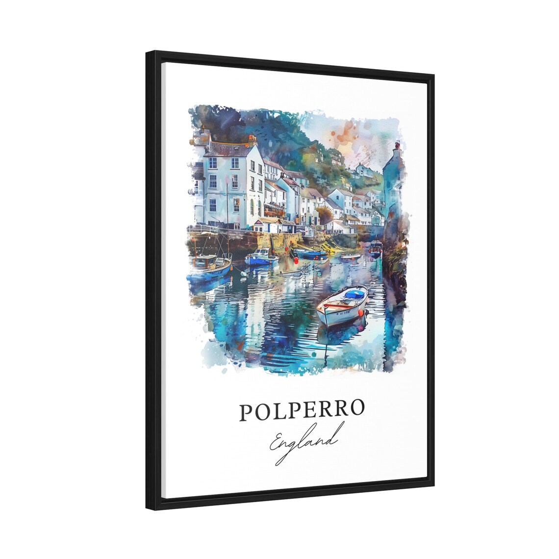 Polperro England Watercolor Fishing Village Harbor Travel Poster - Image 2