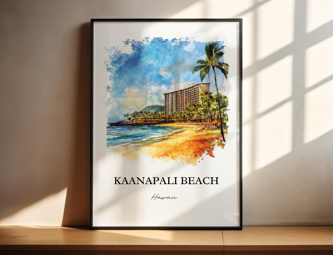 Kaanapali Beach Maui Hawaii Watercolor Travel Poster - Image 4
