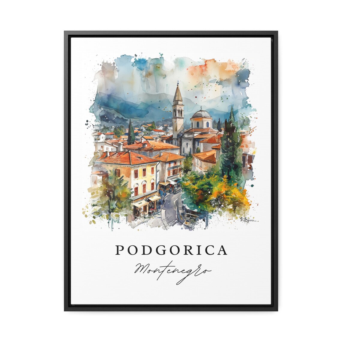 Podgorica Montenegro Old Town Church Watercolor Travel Poster - Image 2