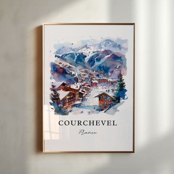 Courchevel France Art Print French Alps Watercolor Tarentaise Valley Gift Travel Poster Housewarming
