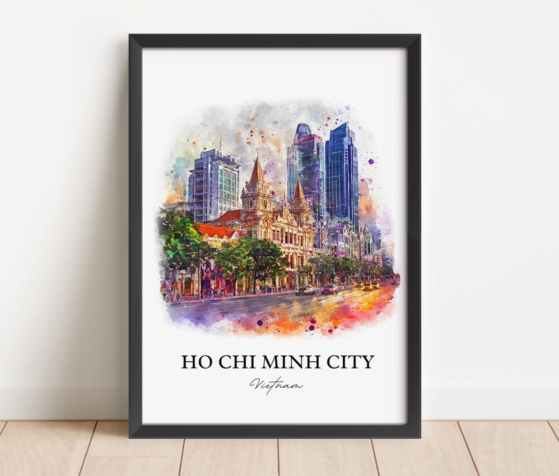 Ho Chi Minh City Vietnam Watercolor Art Colonial Skyline Poster - Image 2