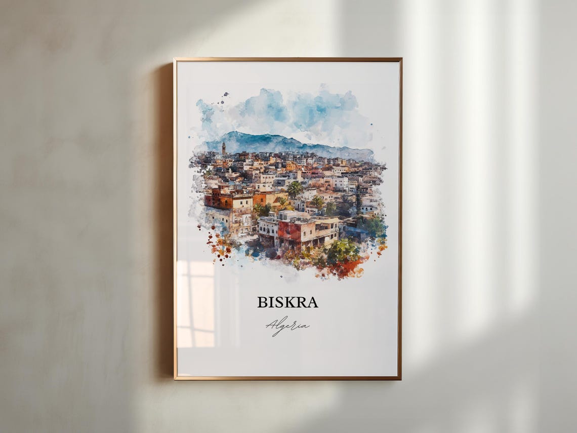 Biskra Algeria Desert Gateway City Mountain View Watercolor Poster - Image 4