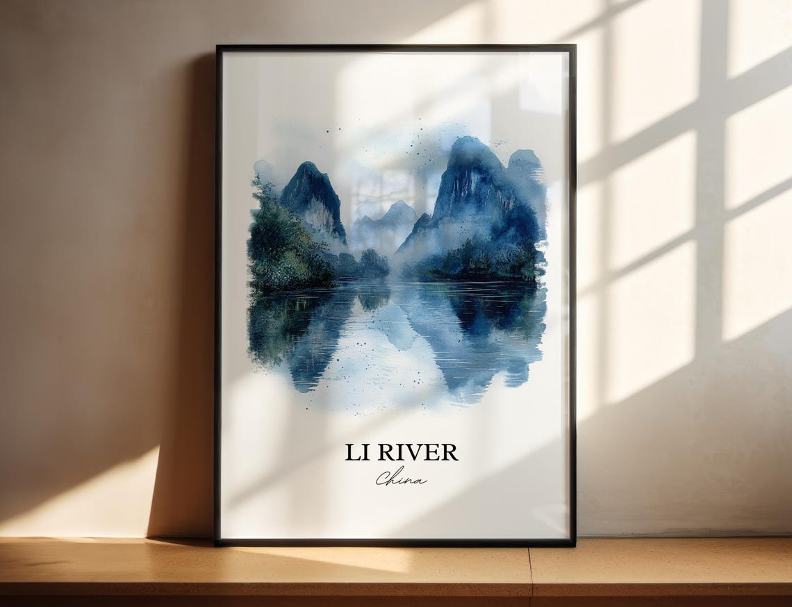 Li River China Karst Mountains Mist Watercolor Travel Poster
