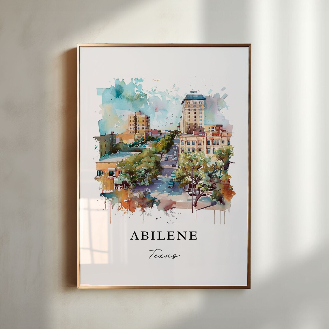 Abilene Texas Downtown Street Scene Watercolor Travel Art Print