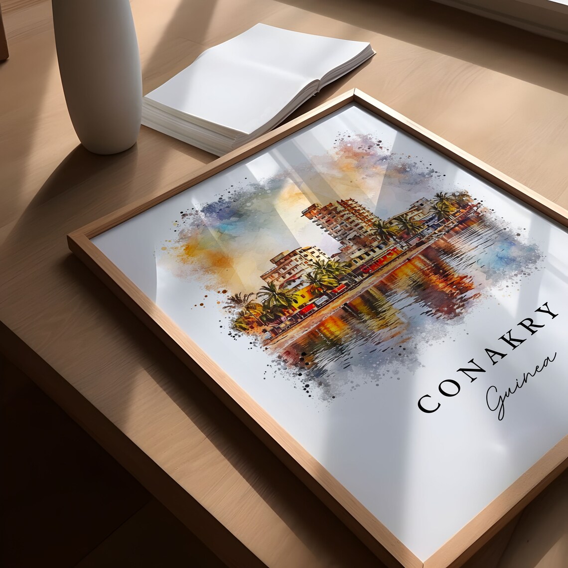 Conakry Guinea Waterfront Cityscape Watercolor Travel Poster - Image 6