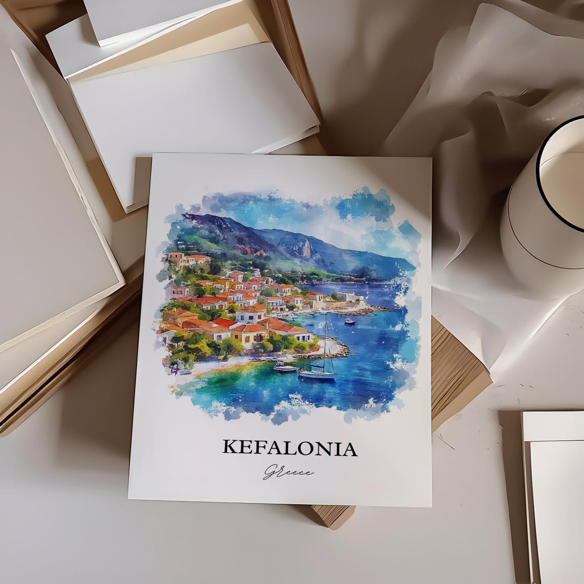 Kefalonia Argostolion Watercolor Travel Poster - Image 2