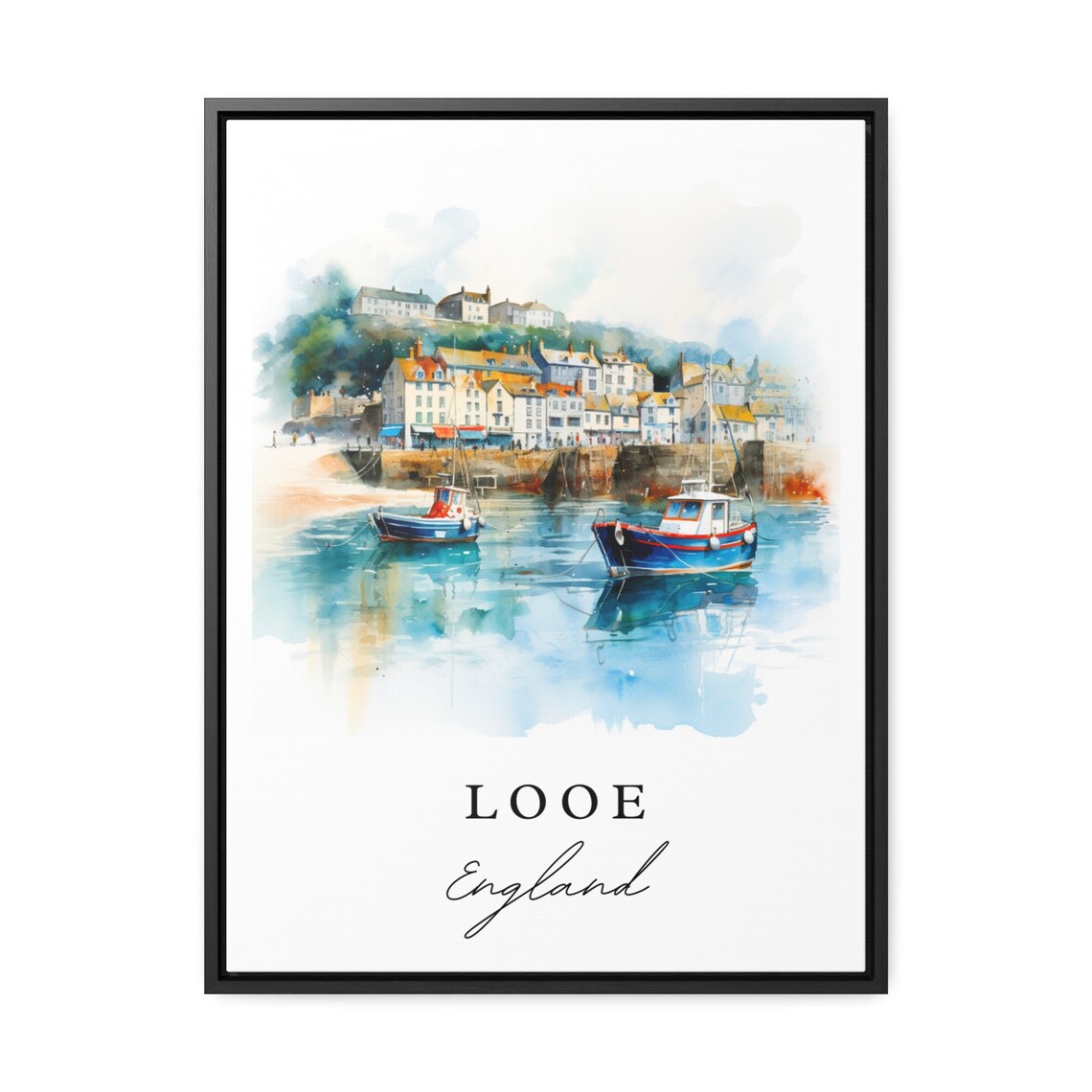 Looe England Fishing Harbor Boats Watercolor Coastal Travel Poster - Image 3