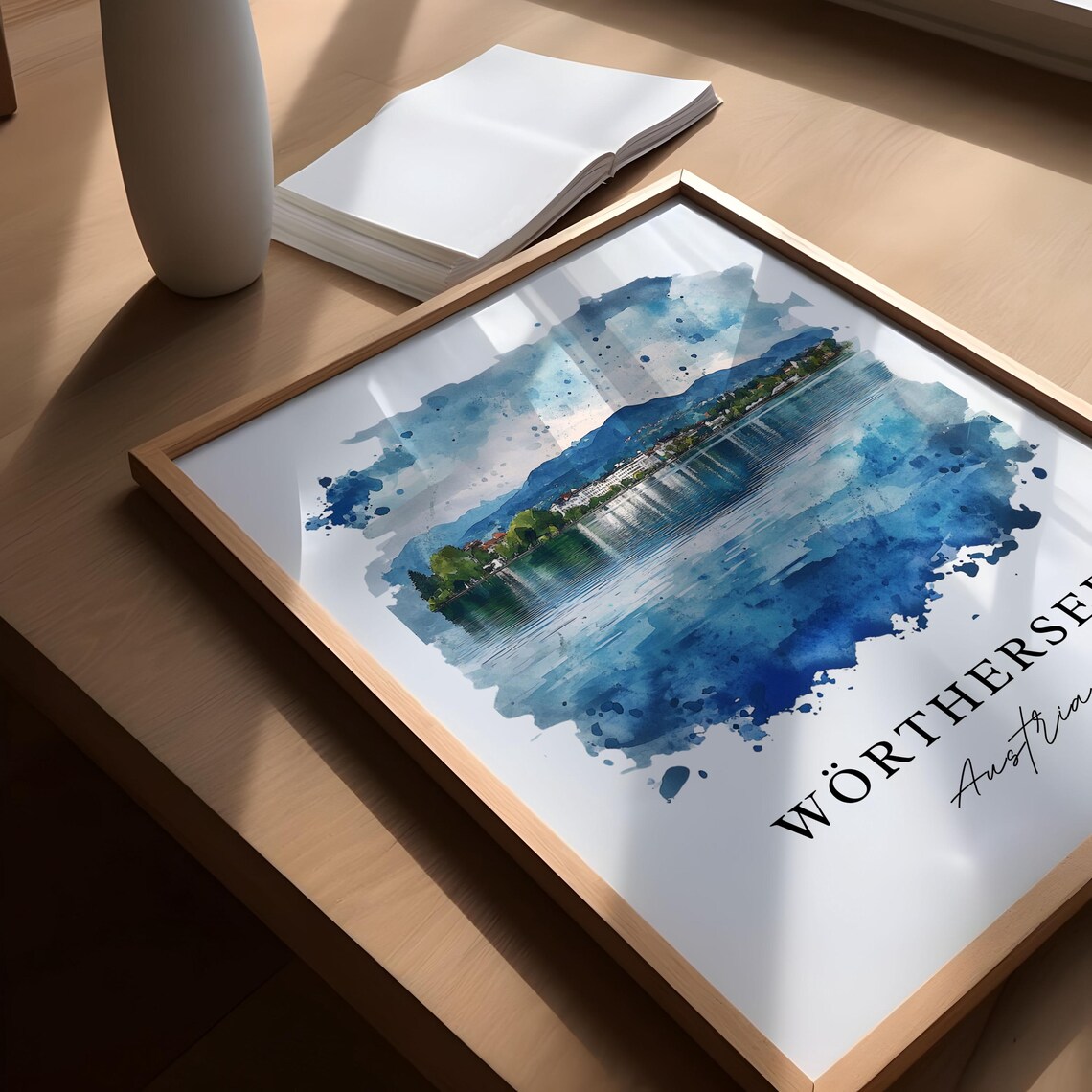 Worthersee Austria Alpine Lake Mountains Watercolor Travel Poster - Image 5