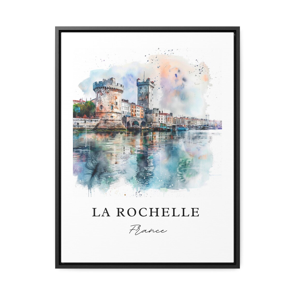 La Rochelle France Watercolor Harbor Towers Historic Port Poster - Image 3