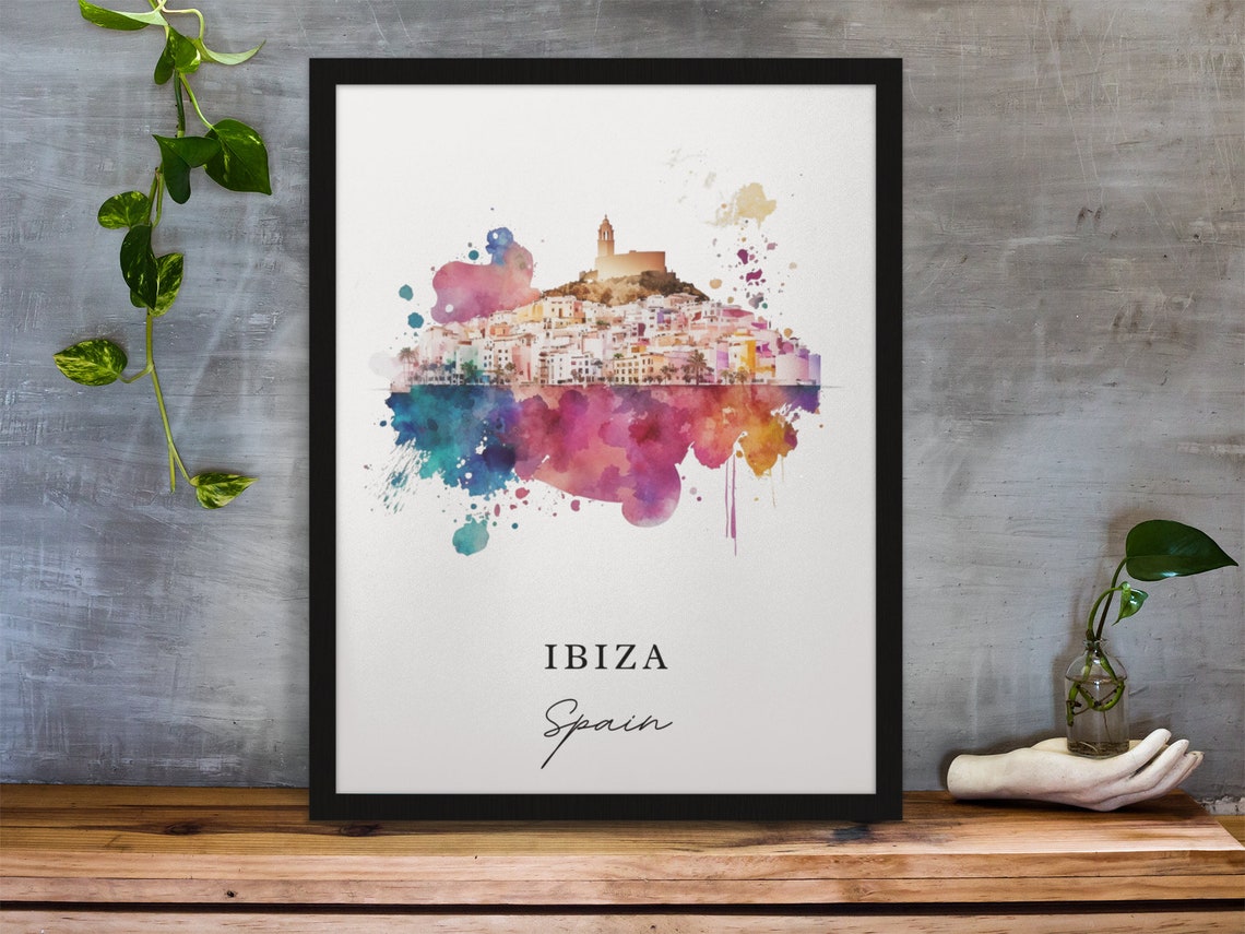 Ibiza Spain Balearic Island Harbor Coast Watercolor Travel Poster - Image 3