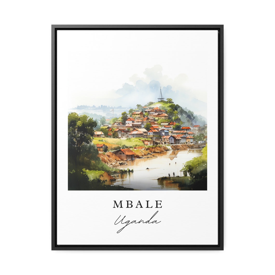 Mbale Uganda Serene Hillside Town Riverside Watercolor Travel Poster - Image 2