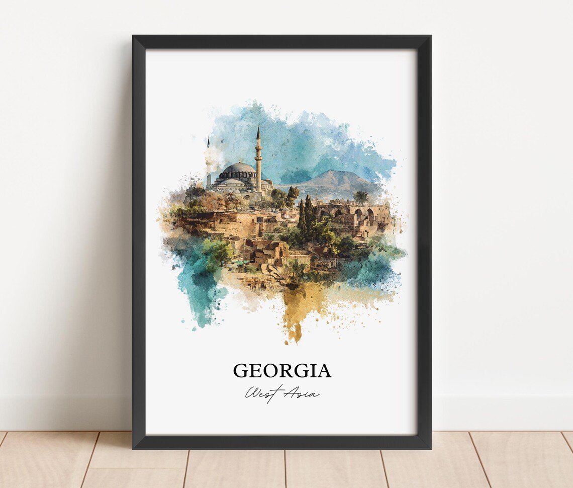 Georgia Old Hilltop Town Domed Sanctuary Watercolor Travel Poster - Image 4