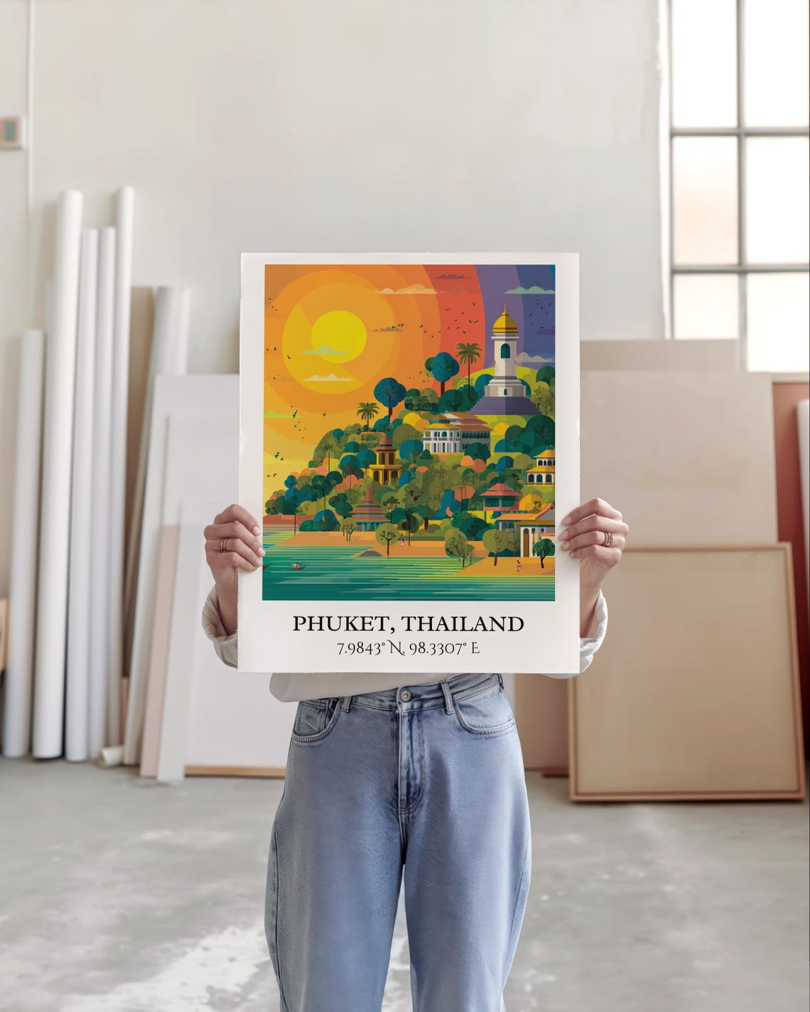 Phuket Thailand Sunset Hill Temple Bell Tower Retro Travel Art Poster - Image 5