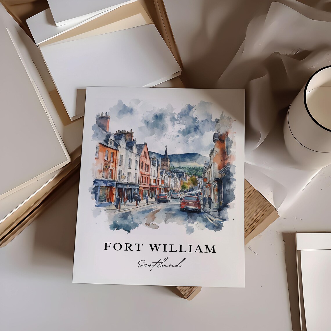 Fort William Scotland Highland Town Street Watercolor Art Poster - Image 6