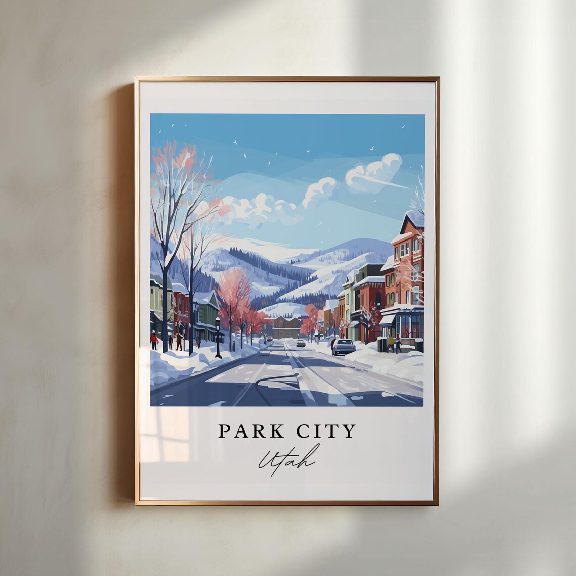 Park City Utah Snowy Main Street Winter Ski Resort Travel Poster