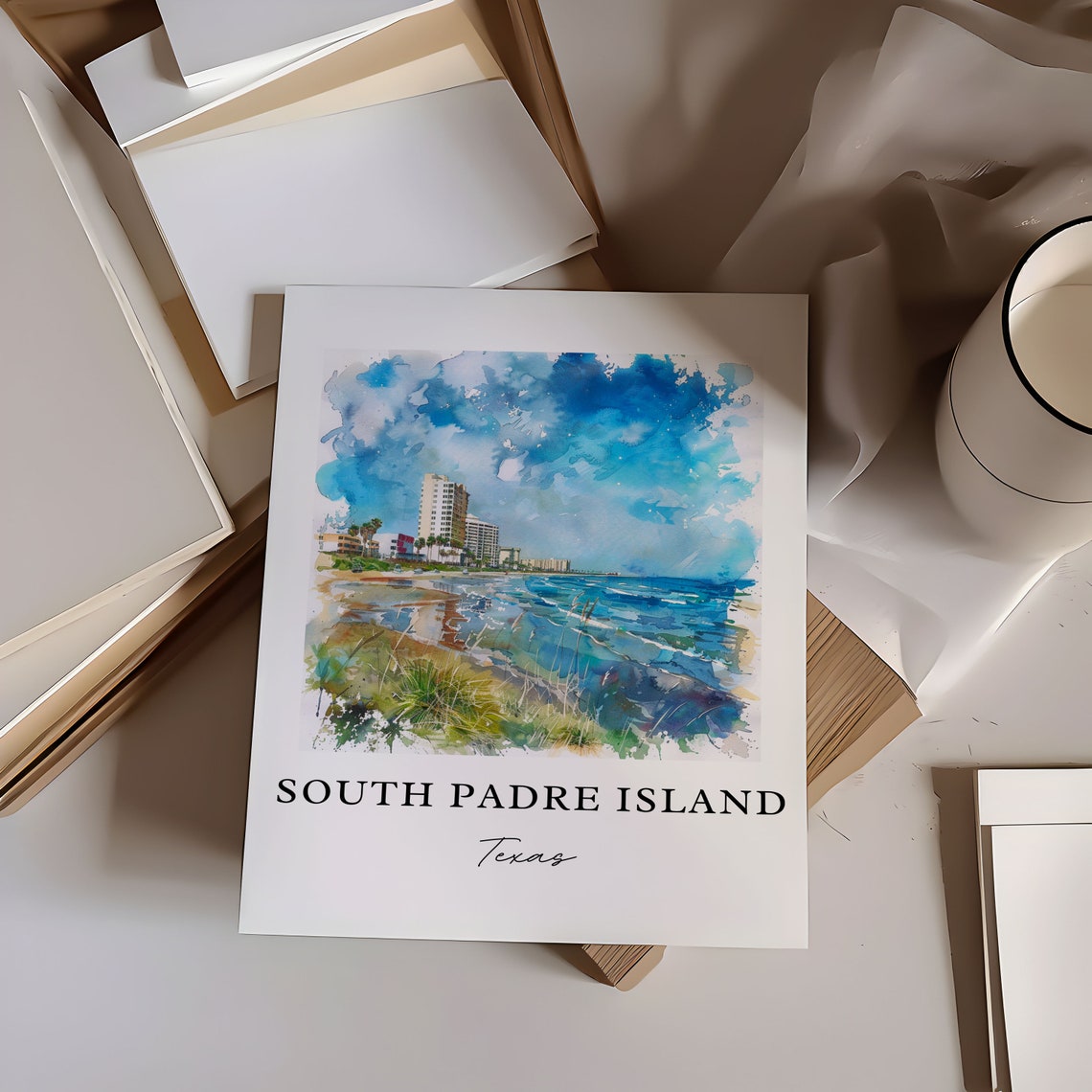 South Padre Island Texas Beachfront Hotels Ocean Watercolor Poster - Image 6