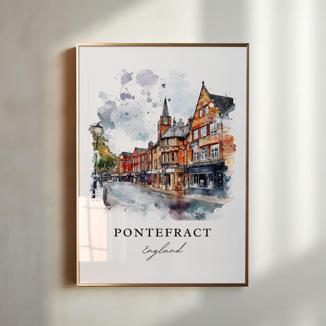 Pontefract England Historic Brick Town Street Watercolor Poster