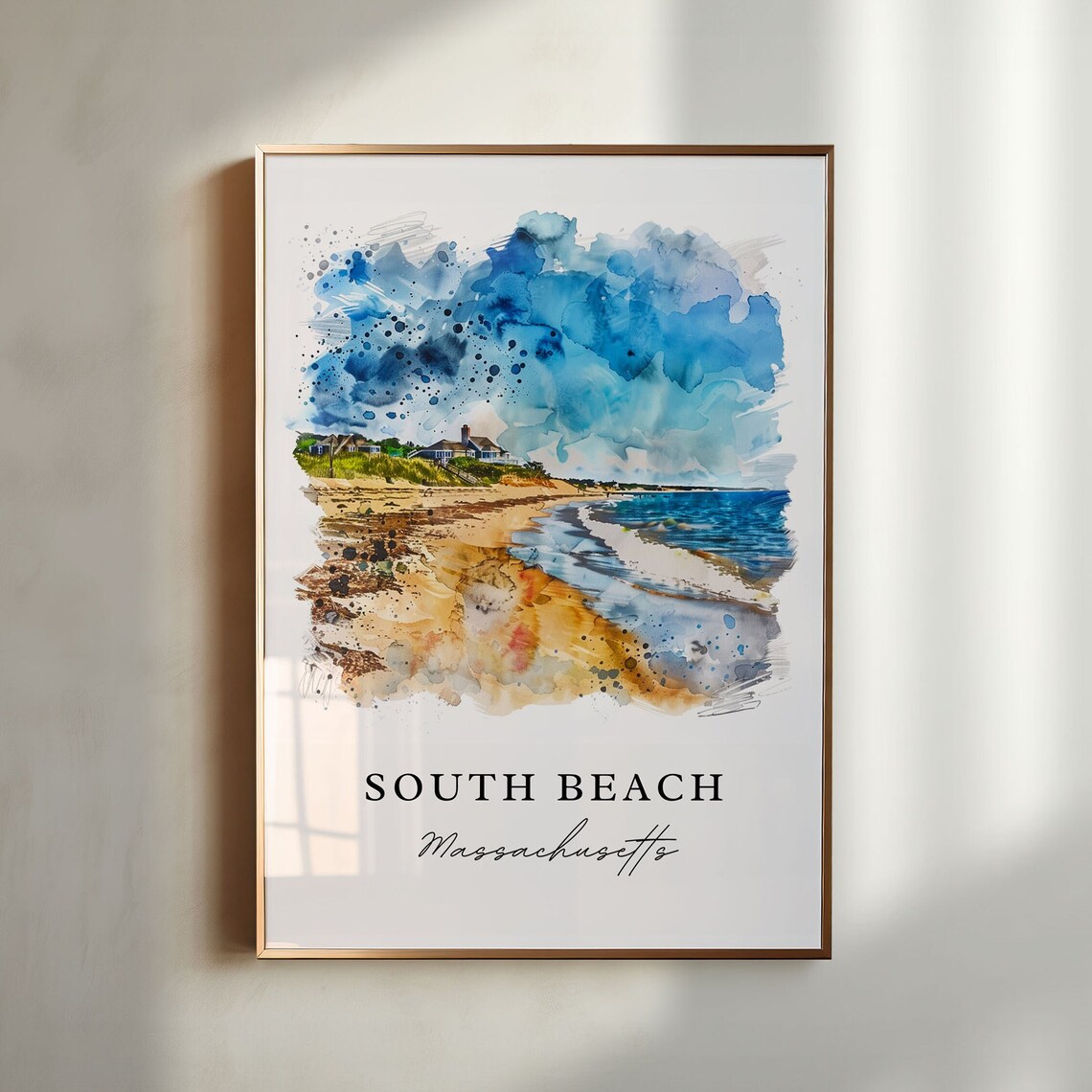 South Beach Massachusetts Watercolor Shoreline Coastal Travel Poster