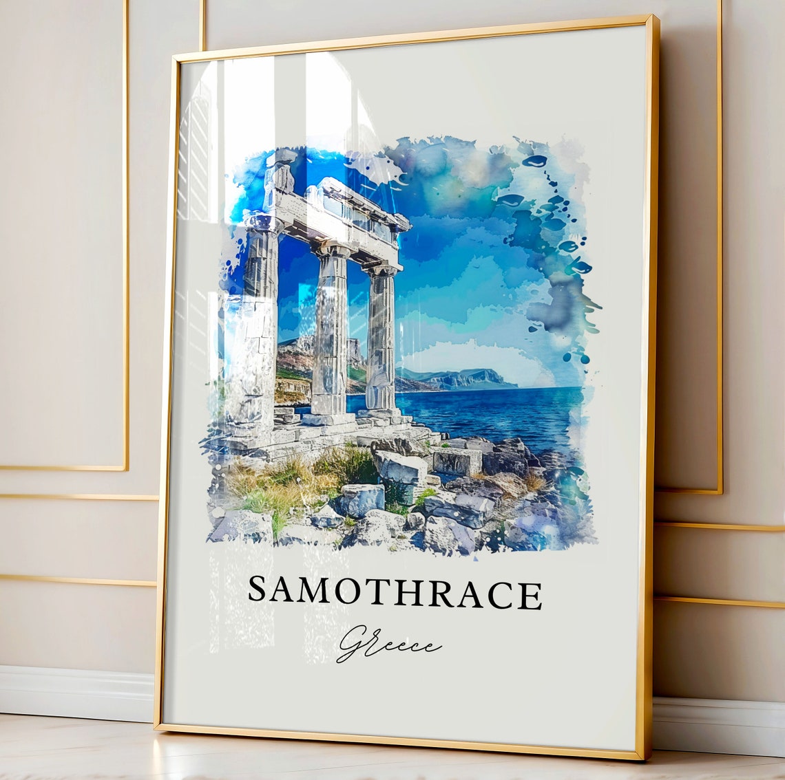 Samothrace Greece Ancient Temple Columns Watercolor Sea Poster - Image 4