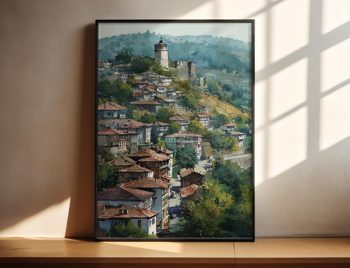 Veliko Tarnovo Bulgaria Old Town Hillside Fortress Watercolor Poster