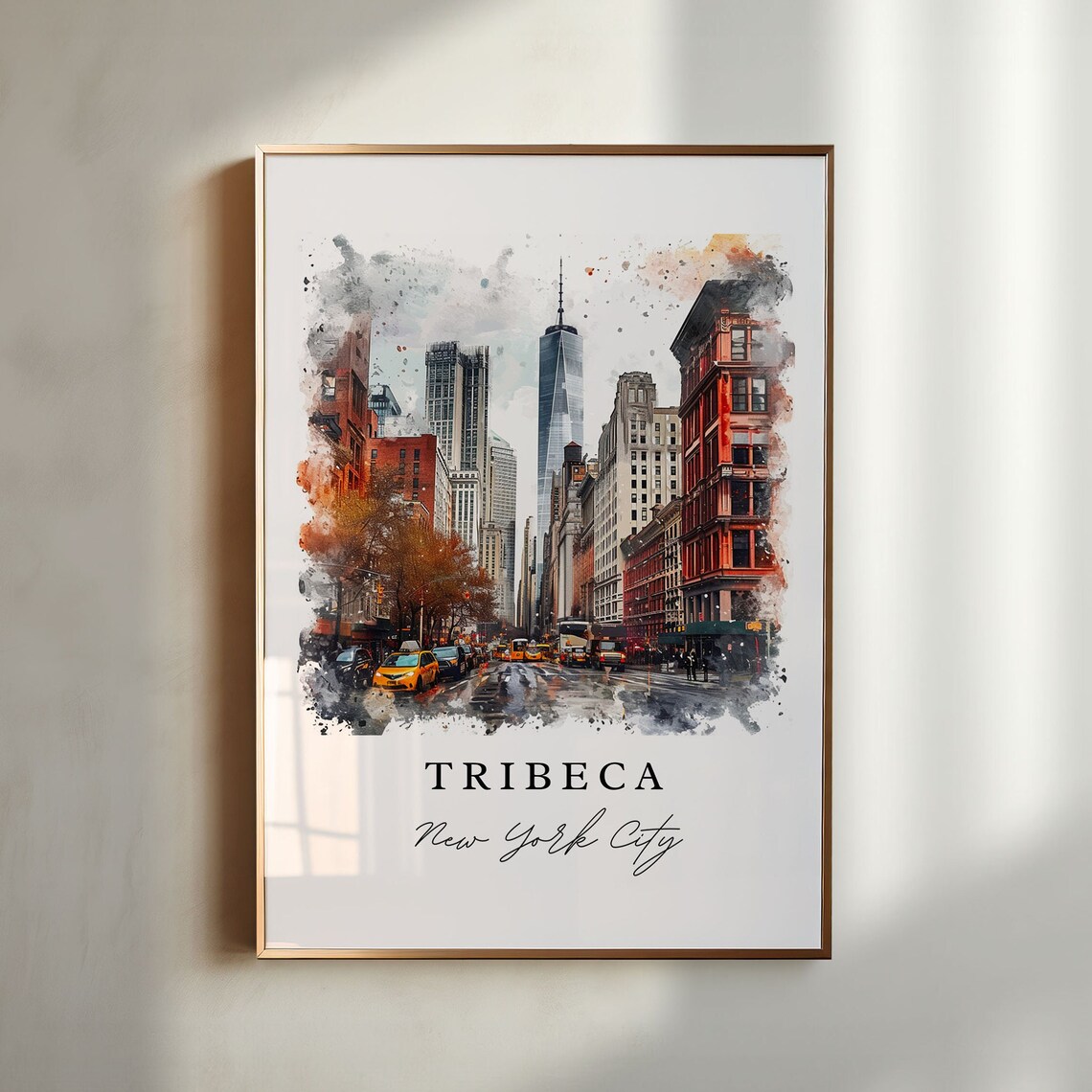 Tribeca New York City Downtown Skyline Watercolor Street Poster