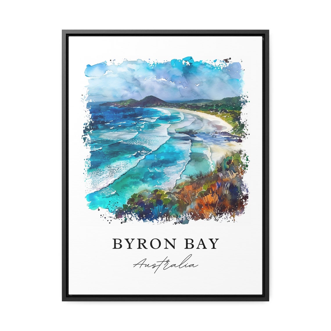 Byron Bay Australia Surf Beach Cliffs Watercolor Coastal Travel Poster - Image 3