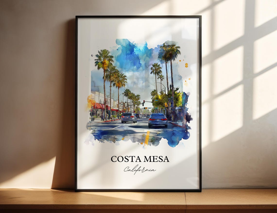 Costa Mesa California Sunny Palm Lined Street Blue Sky Poster
