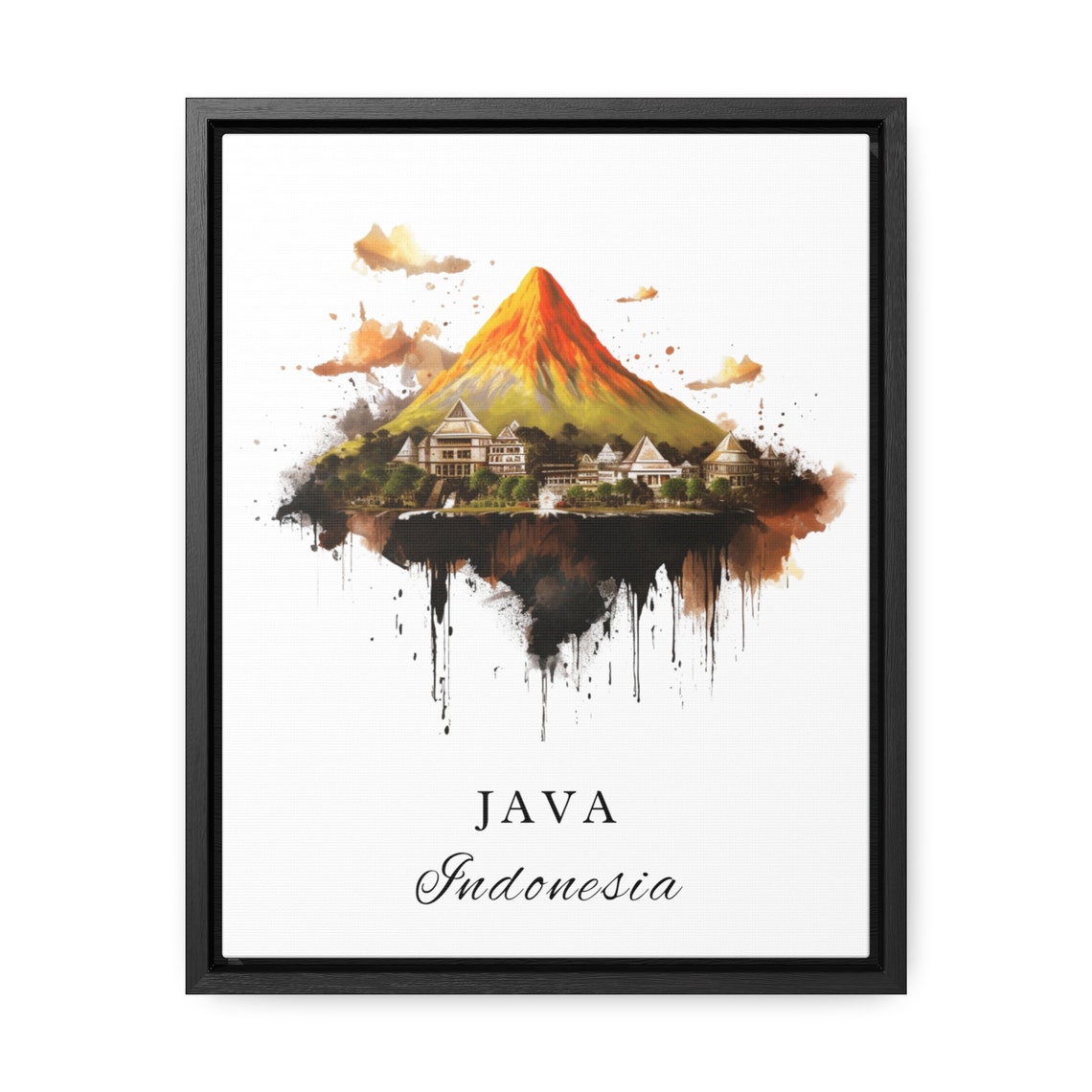 Java Indonesia Volcano Temple Watercolor Travel Souvenir Poster - Image 2