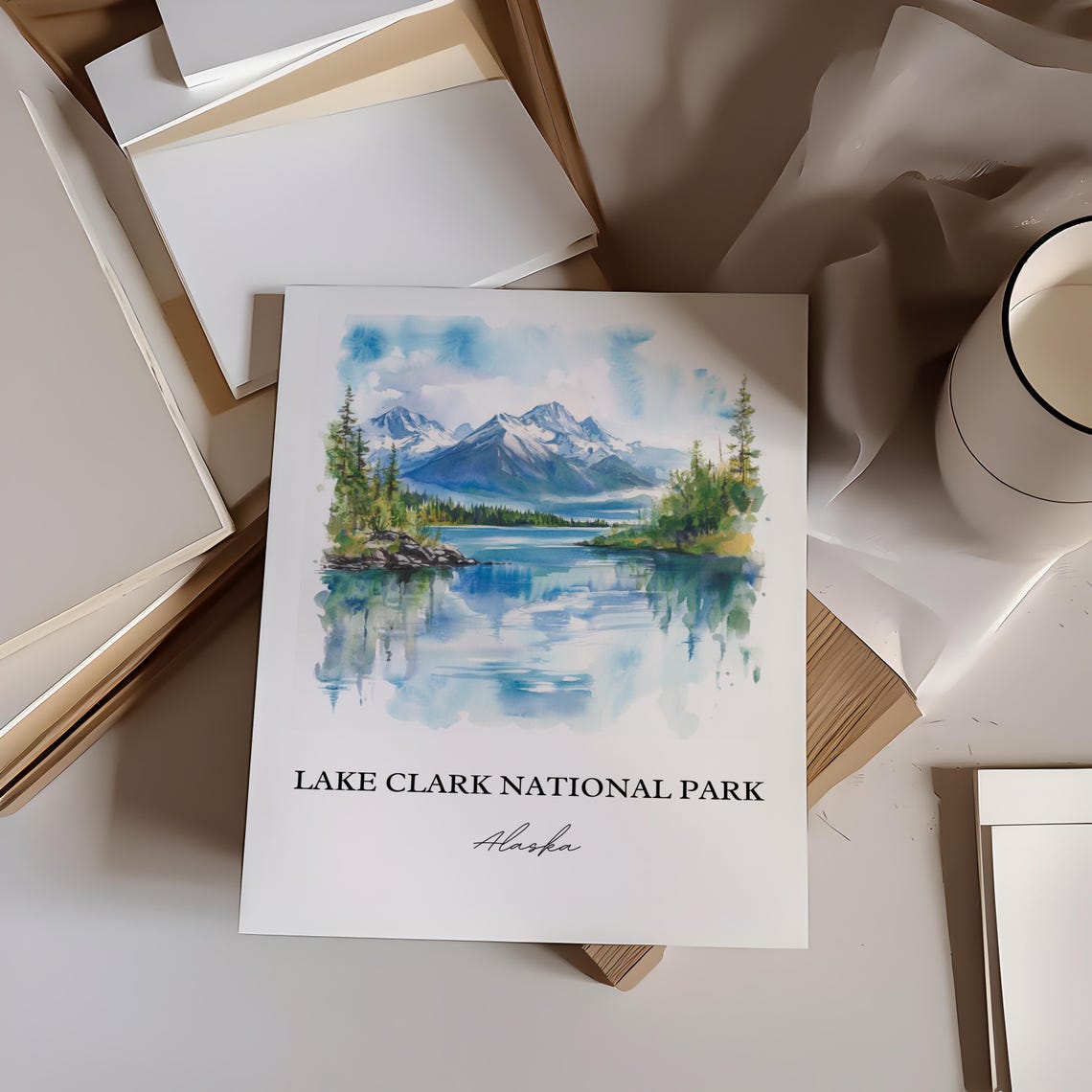 Lake Clark Alaska National Park Snowy Peaks Lake Watercolor Poster - Image 5