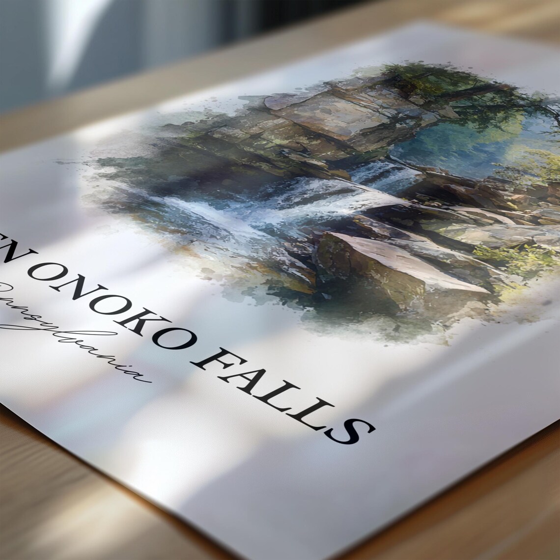Glen Onoko Falls Pennsylvania Lehigh Gorge Cascade Watercolor Poster - Image 6