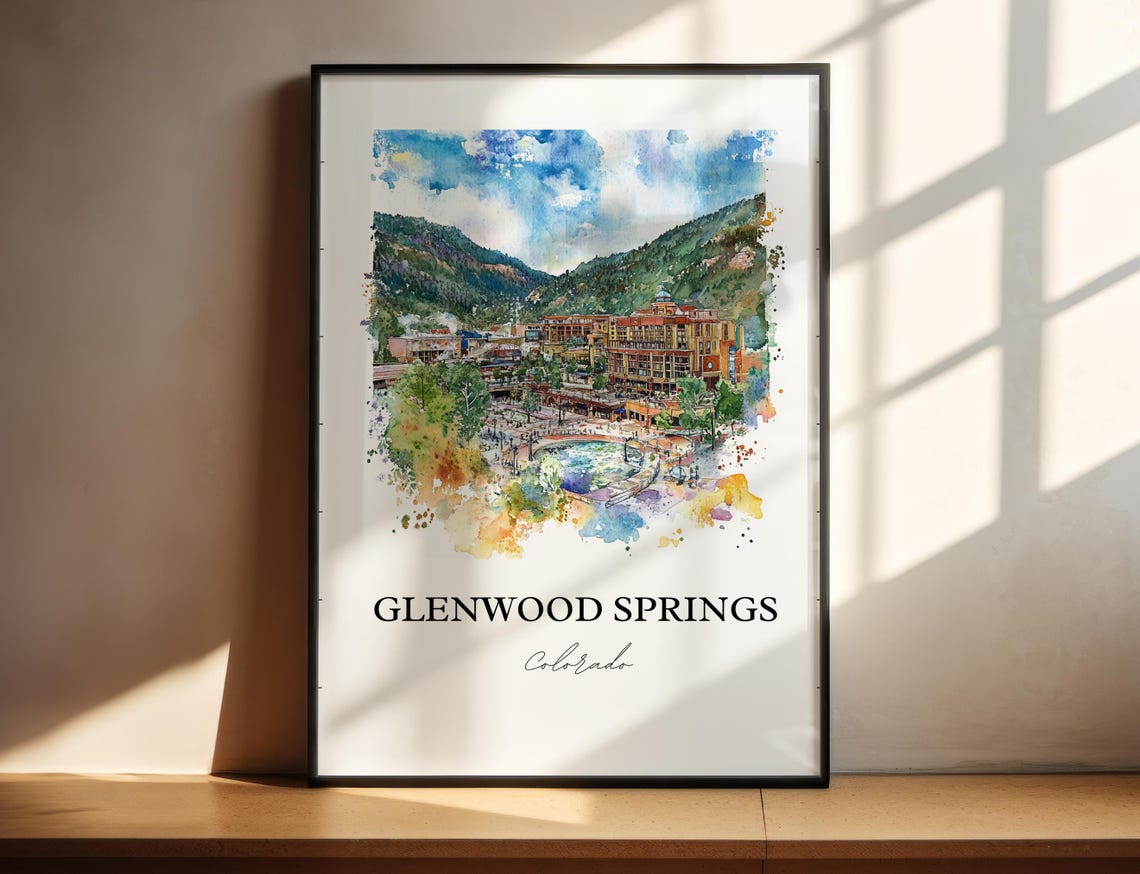 Glenwood Springs Colorado Resort Valley Town Watercolor Poster