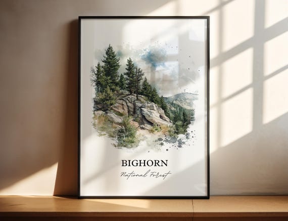 Bighorn National Forest Art Buffalo Wyoming Print Watercolor Wy Gift Travel Poster Housewarming