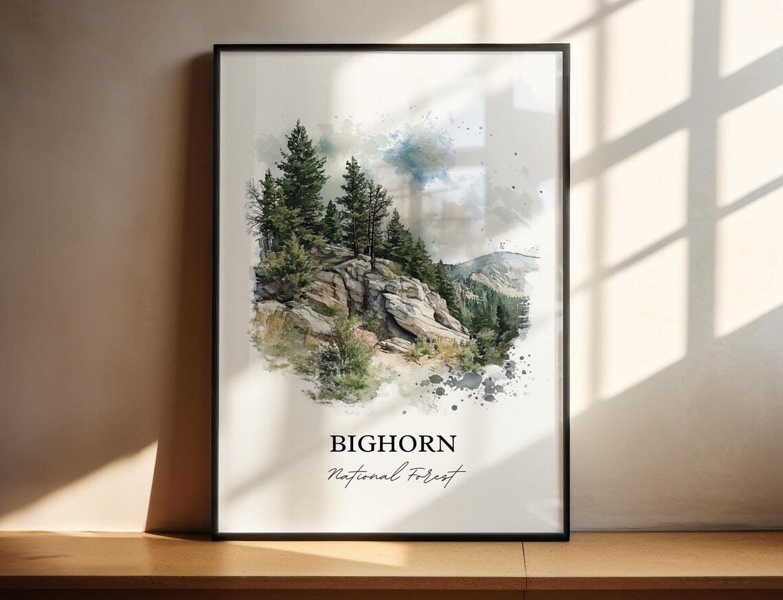 Bighorn National Forest Rocky Ridge Watercolor Mountain Poster