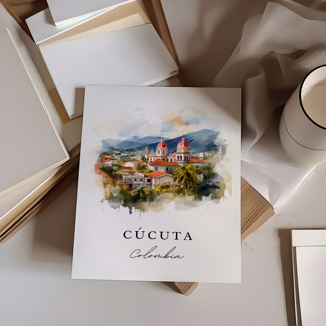 Cucuta Colombia Red Domed Cathedral Watercolor City Travel Poster - Image 6
