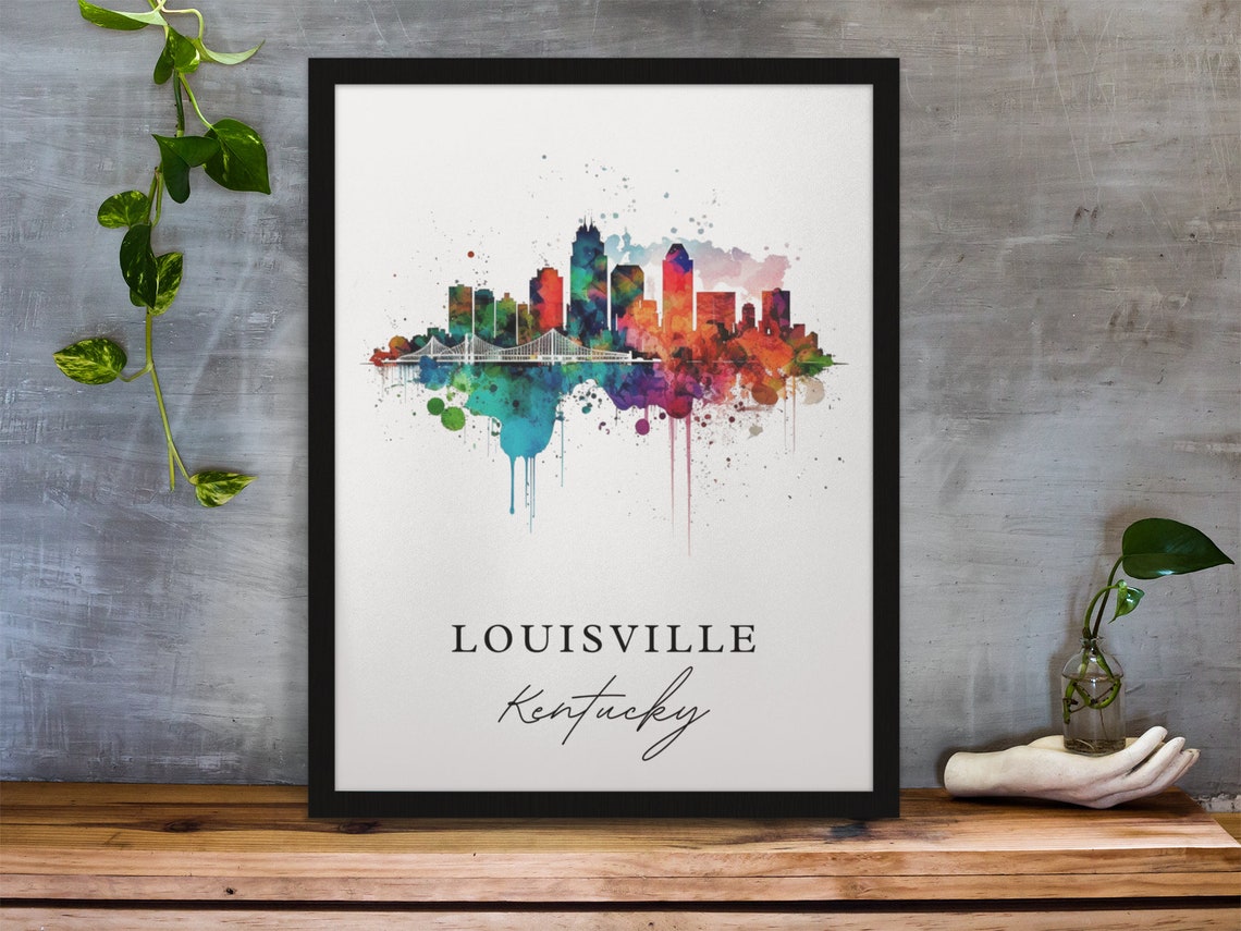 Louisville Kentucky Skyline Bridge Watercolor Cityscape Poster